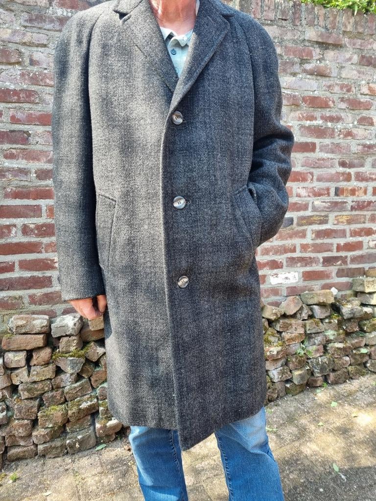 Vintage wollen herenjas., Kleding | Heren, Jassen | Winter, Scotch Tweed, Maat 52/54 (L), Zwart, Ophalen of Verzenden