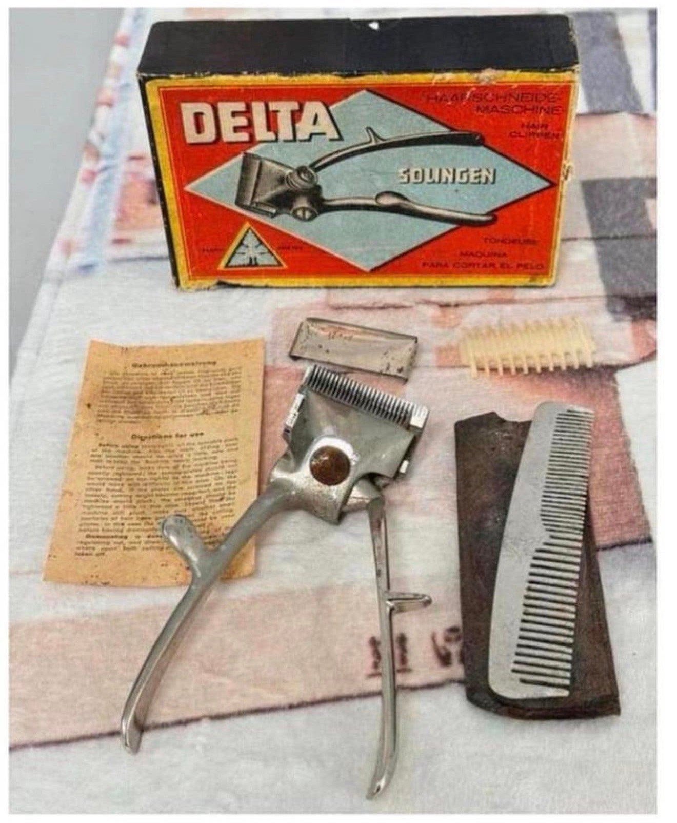 1951 - Delta solingen antiek Hand tondeuse clipper compleet, Antiek en Kunst, Ophalen of Verzenden