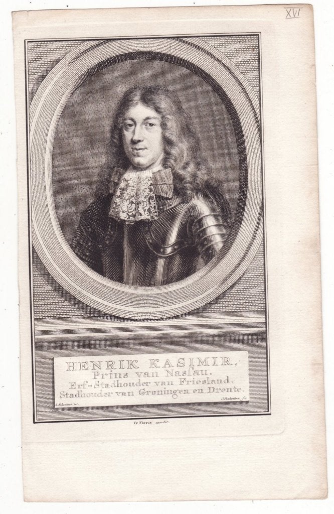 Hendrik Kasimir Prins van Nassau antieke gravure, Verzenden, Portret, Gravure, Blanco verso