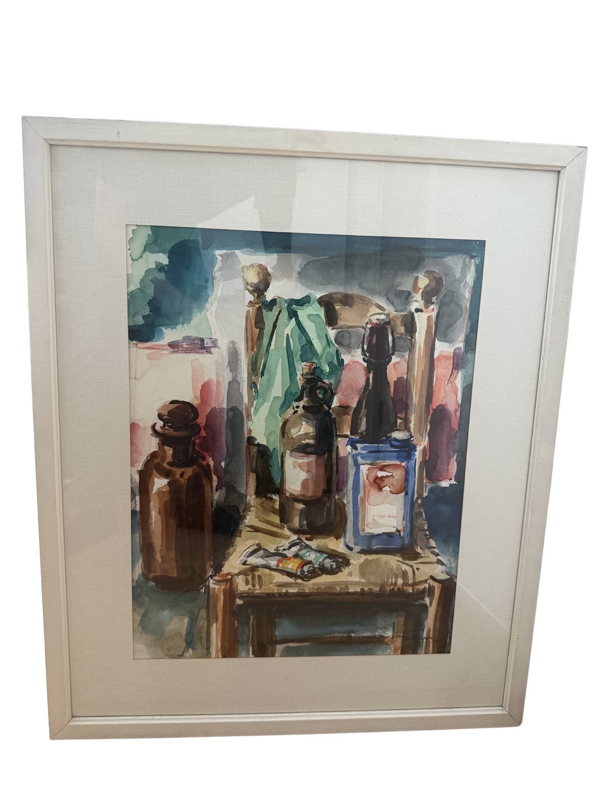 Victor Van Berckelaer (1913-1975) - In het atelier (1969), Antiek en Kunst, Ophalen of Verzenden, Aquarel, Stilleven