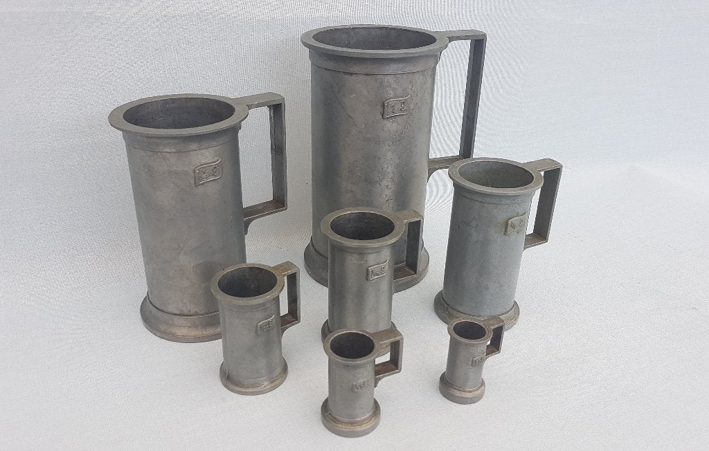 7 Tinnen kannen / maatkannen / maatbekers - Peltrato, Antiek en Kunst, Antiek | Tin, Ophalen of Verzenden