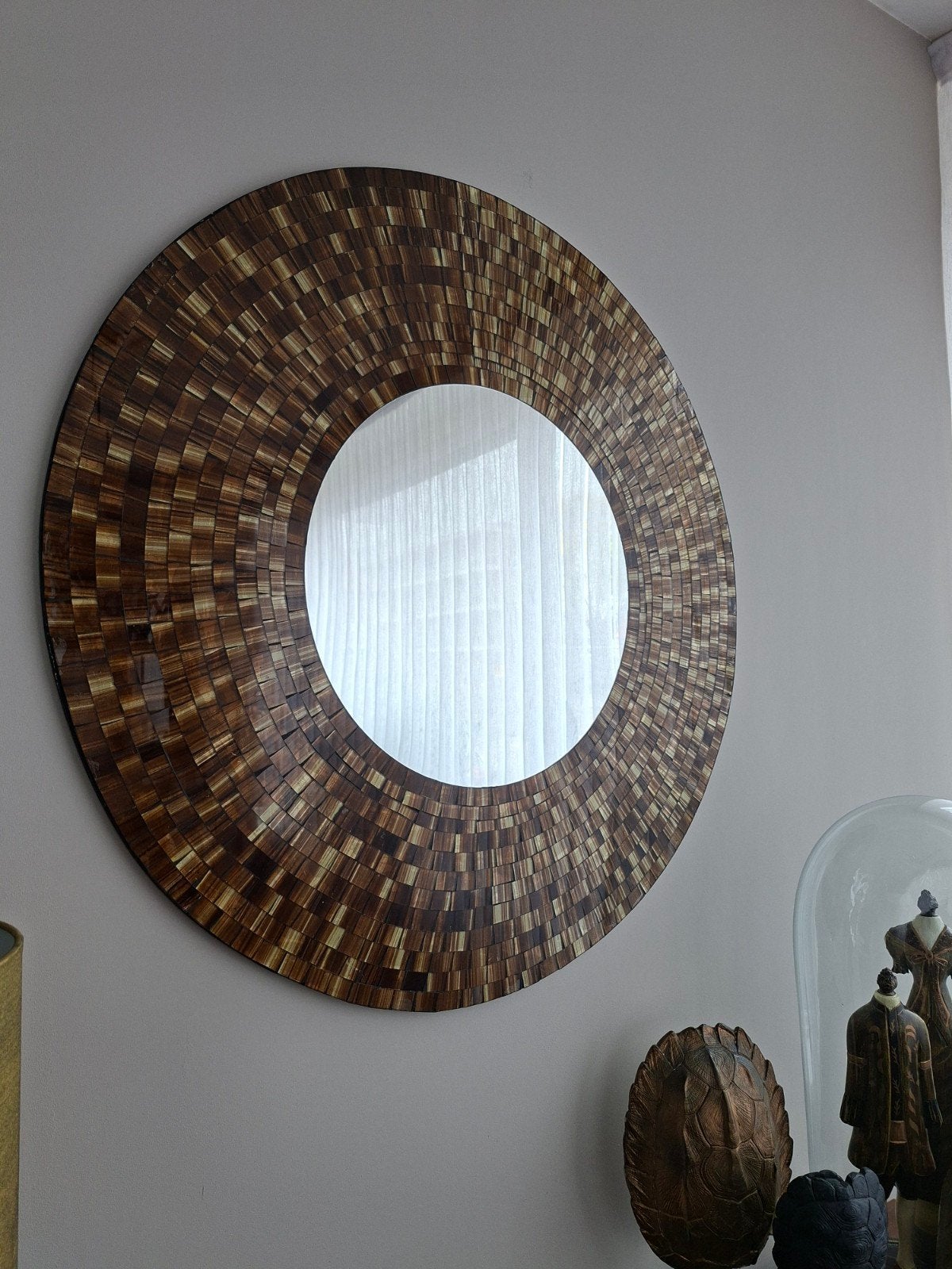 Grote ronde spiegel met mozaïekrand, Ophalen, Rond, Zo goed als nieuw, 75 tot 100 cm
