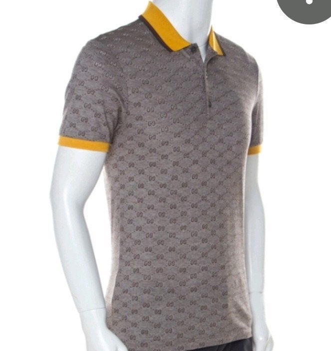 Gucci Polo Shirt met GG-patroon en Gele Kraag - Maat L, Kleding | Heren, Ophalen of Verzenden