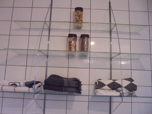 Ikea wandrek, chroom met 3 glazen planken, Ophalen, 100 tot 150 cm, 100 tot 150 cm, Overige typen