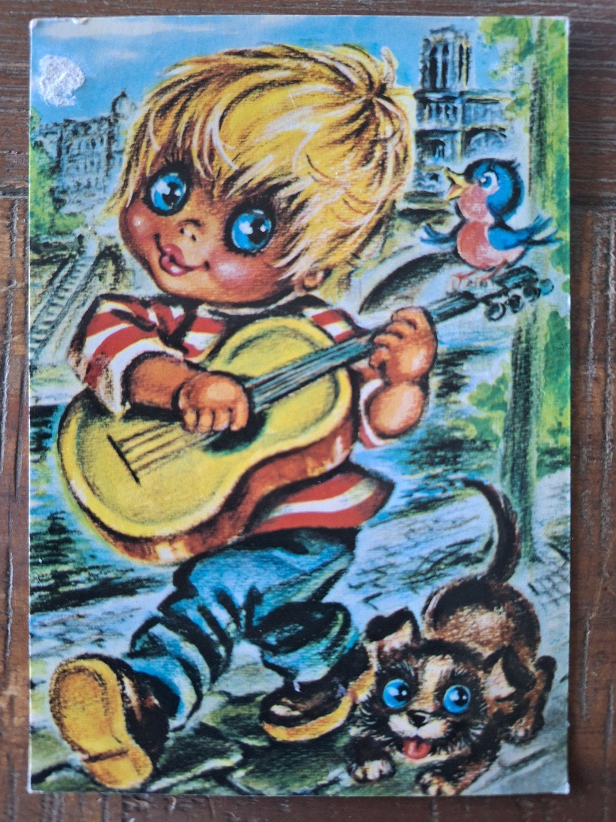 vintage Kinderkaart - big eyes stijl, Ophalen of Verzenden, 1980 tot heden, Gelopen, Kinderen