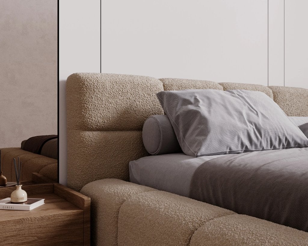 ACTIE Opbergbed 140 x 200 - Donkerbeige | GRATIS Matras, Verstelbaar, Beige, 200 cm, Modern