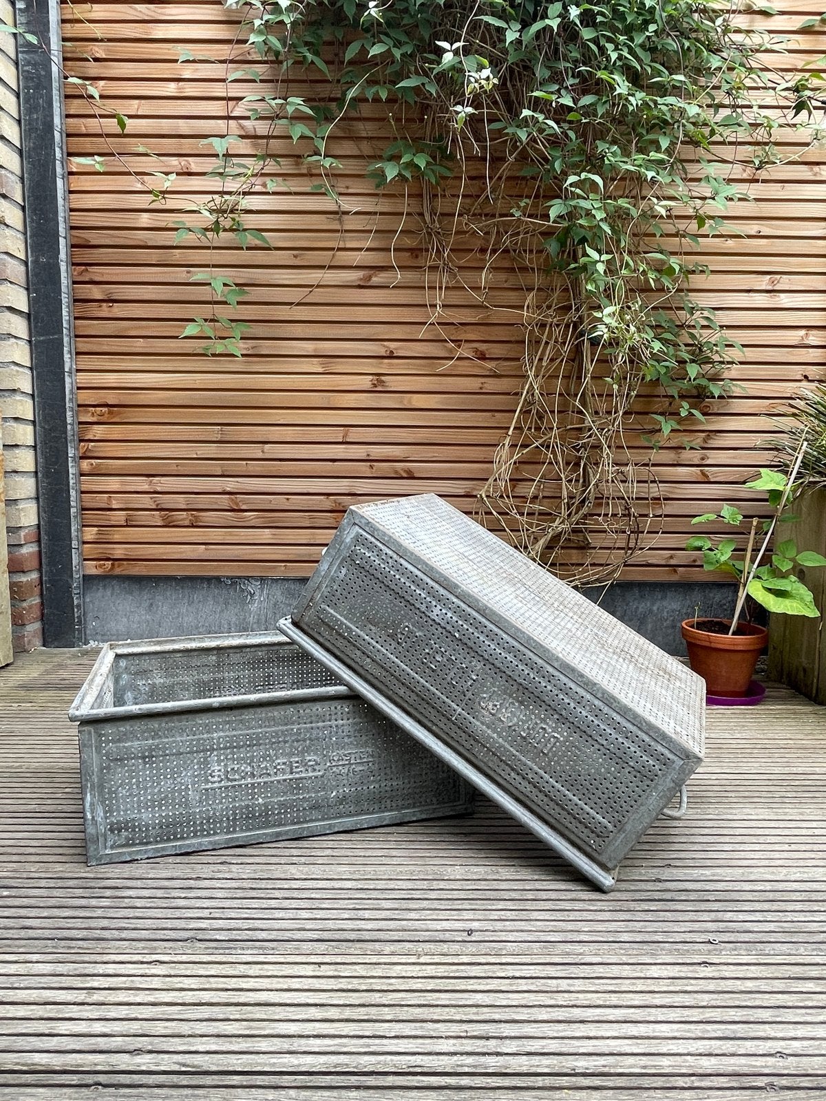 vintage schafer metaal staal bak plantenbak industrieel, Ophalen