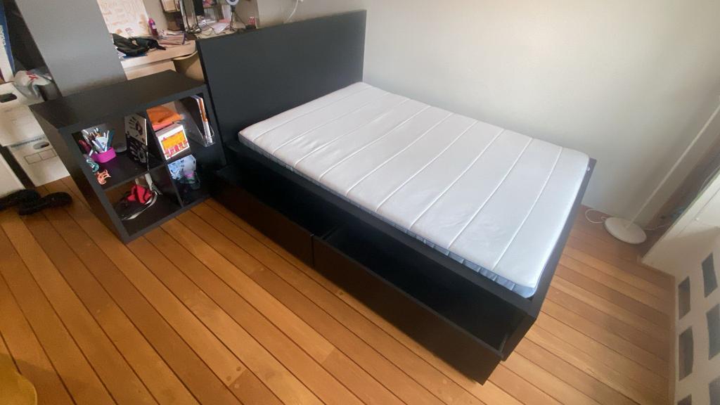 IKEA Malm bed, 200x140 +lades,bodem,kastje(matras optioneel), Ophalen, Zwart, Tweepersoons, 140 cm