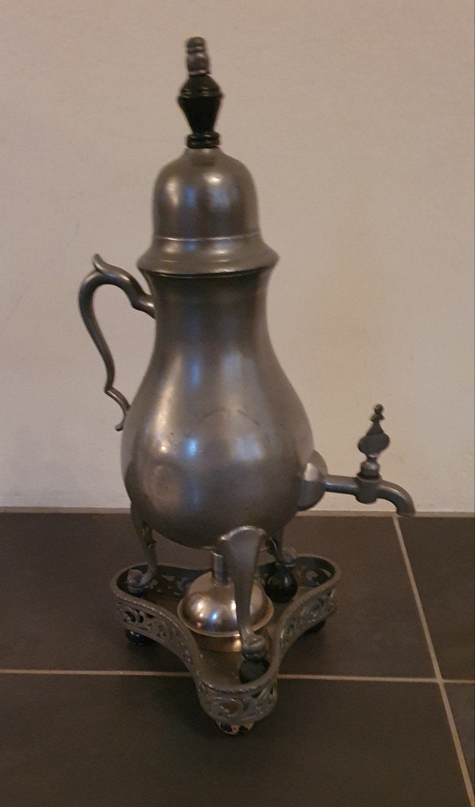 Antieke tinnen koffiepot met brander, Antiek en Kunst, Ophalen of Verzenden