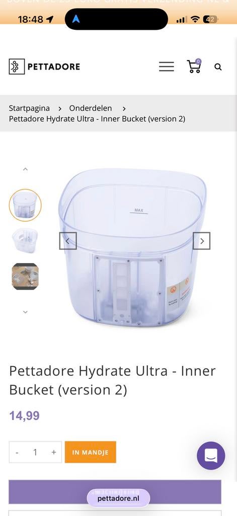 Pettadore Hydrate Ultra 2 binnenbak, Ophalen of Verzenden, Nieuw