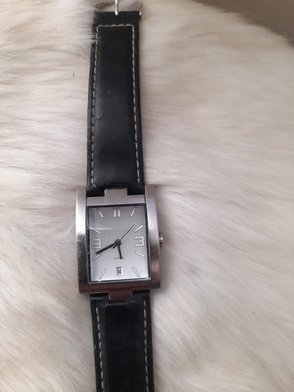 Stijlvol rechthoekig horloge met leren bandje, Overige merken, Staal, Polshorloge, Ophalen of Verzenden