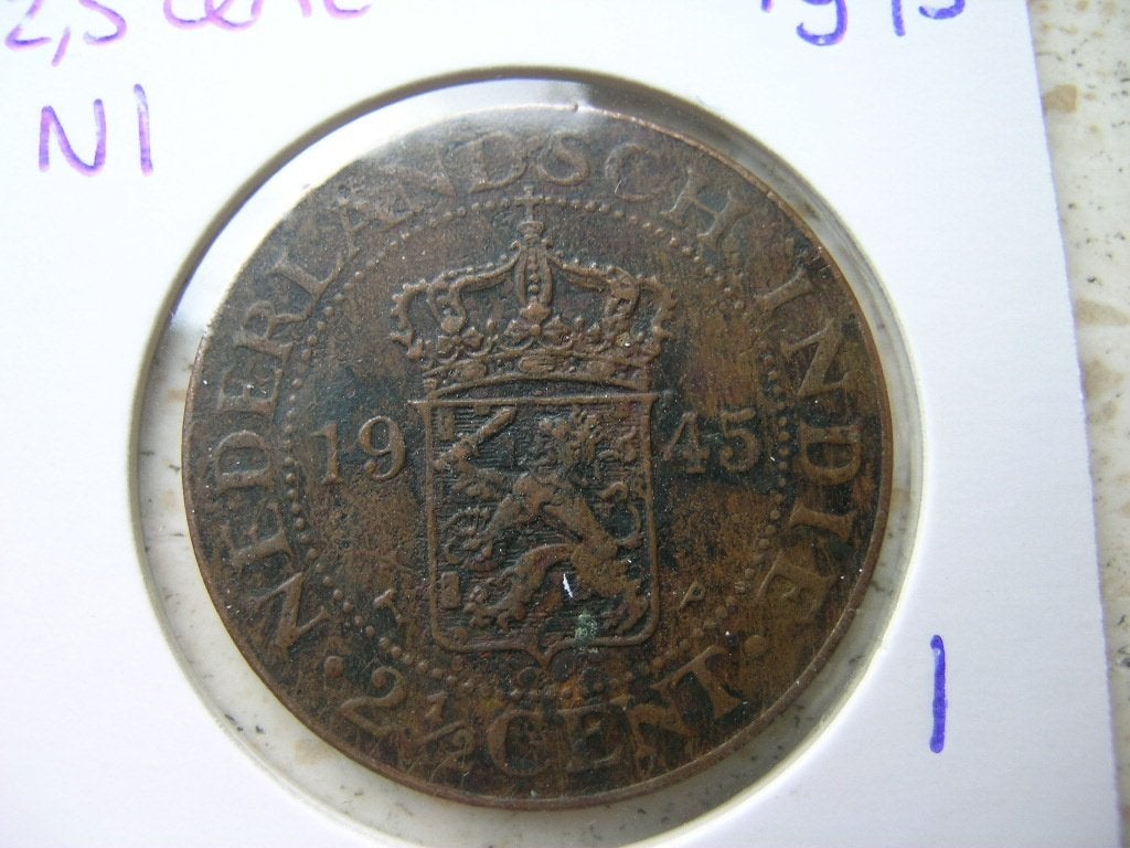 2,5 Cent 1945 Nederlands Indie (nr 1), Postzegels en Munten, Munten | Nederland, Ophalen of Verzenden, Koningin Wilhelmina, Overige waardes