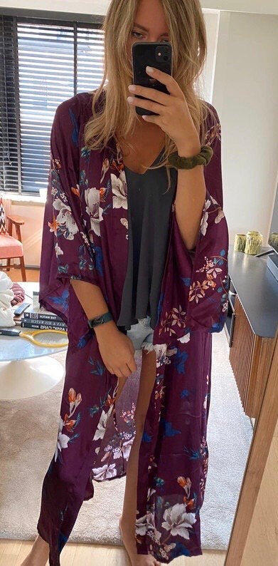 Kimono/jurk L 40/42, Paars, Maat 42/44 (L), Ophalen of Verzenden, Zo goed als nieuw