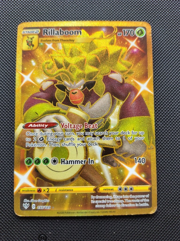 Pokémon Kaart Rillaboom (DAA 197) - Played, Ophalen of Verzenden, Gebruikt, Losse kaart, Foil