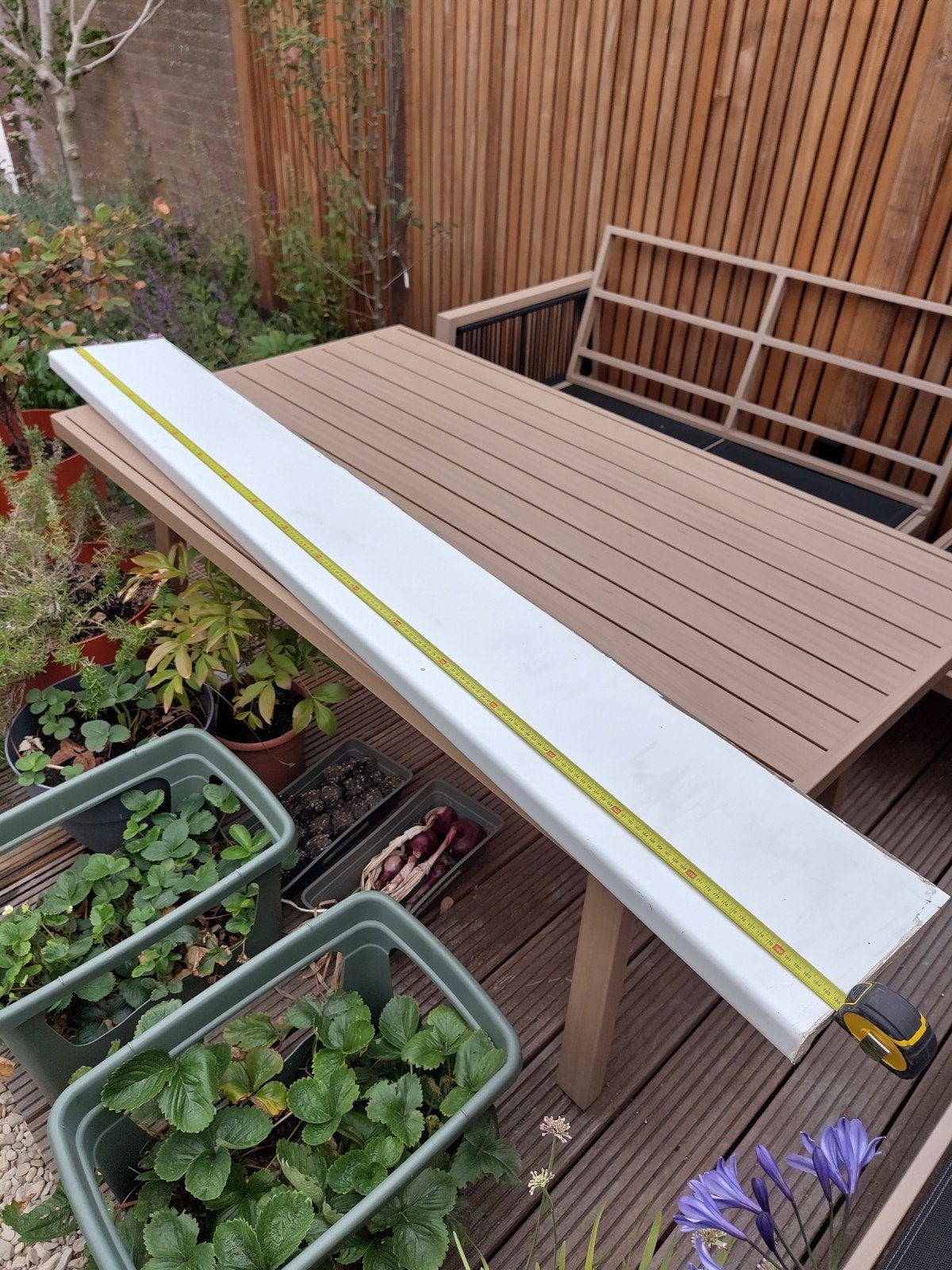 Witte vensterbank 186cm lang, 25cm diep, Ophalen, Gebruikt, 25 tot 50 mm, Plank