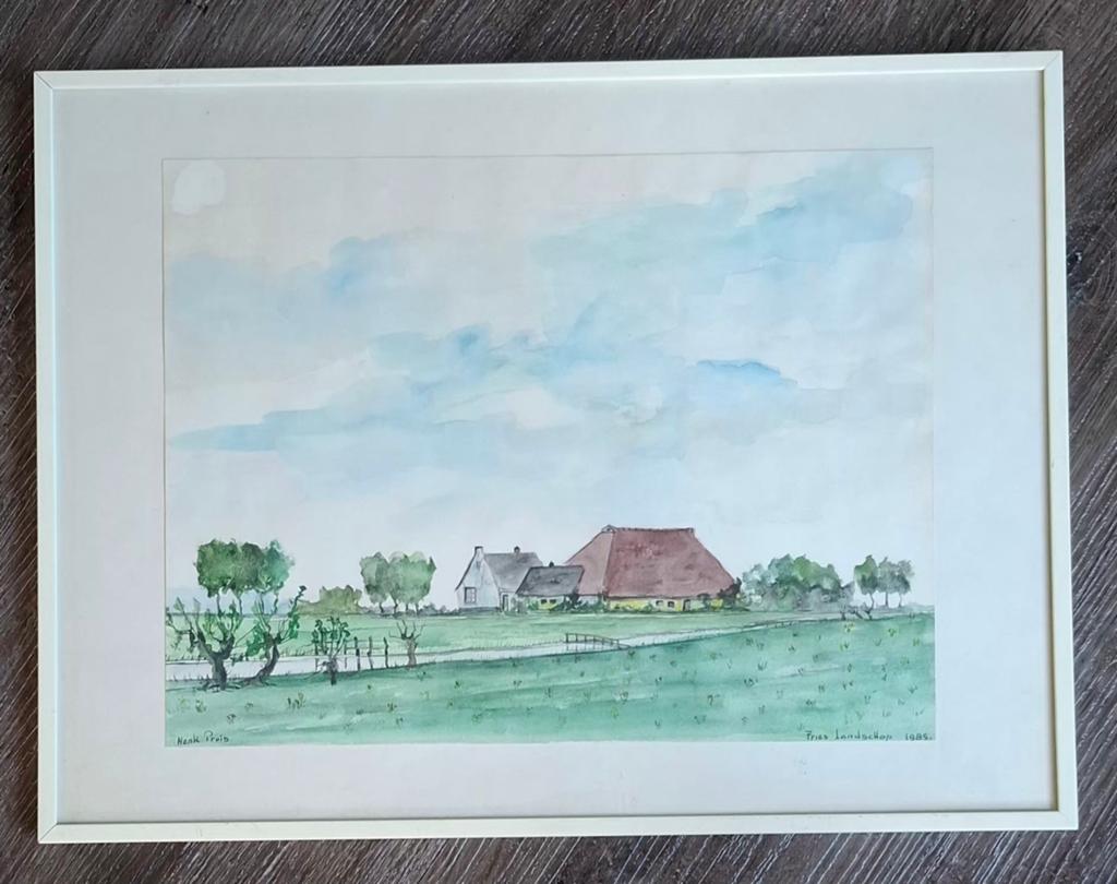 Henk Pruis  ( Elburg) Fries Landschap 1985, Ophalen of Verzenden