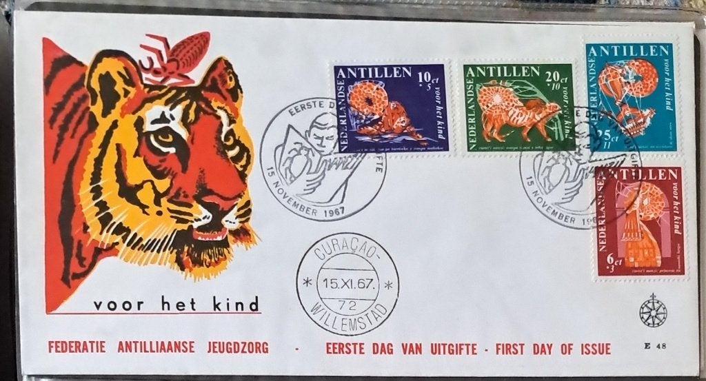 Ned.Antillen: Kinderzegels envelop 1967, Postzegels en Munten, Postzegels | Eerstedagenveloppen, Ophalen of Verzenden, Onbeschreven