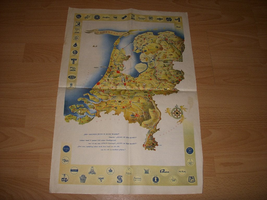 Kaart van Nederland AVRO radiospel Alles op 1 kaart 1959, Boeken, Gelezen, AVRO, Ophalen of Verzenden, Landkaart