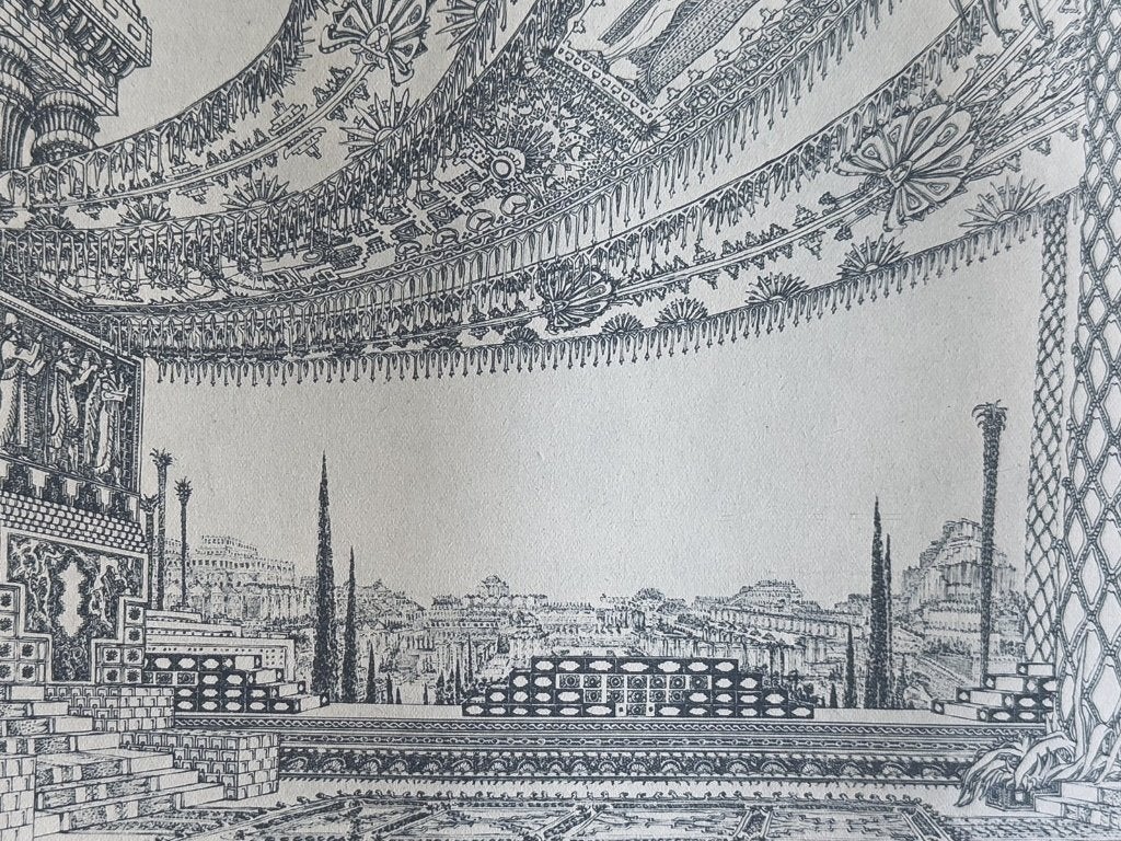 Hangende Tuinen van Babylon - Nabucco Verdi - La Scala 1945, Met passe-partout, 40 cm, Verzenden, Overige technieken
