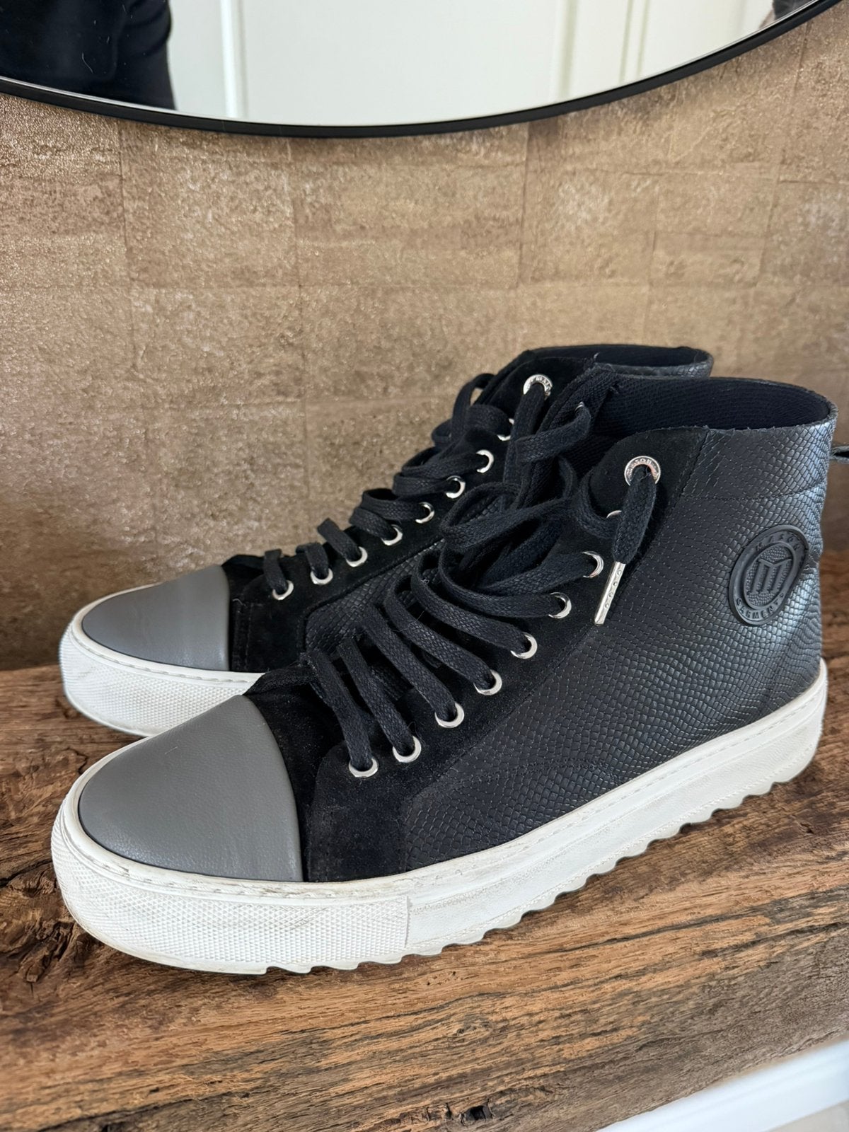 Mason Garments half hoge sneaker zwart / grijs leder 45, Zwart, Ophalen of Verzenden, Sneakers of Gympen, Zo goed als nieuw