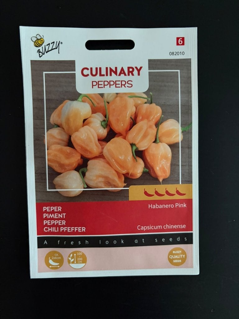 Peper Habanero Pink Buzzy, Ophalen of Verzenden, Voorjaar, Volle zon, Zaad