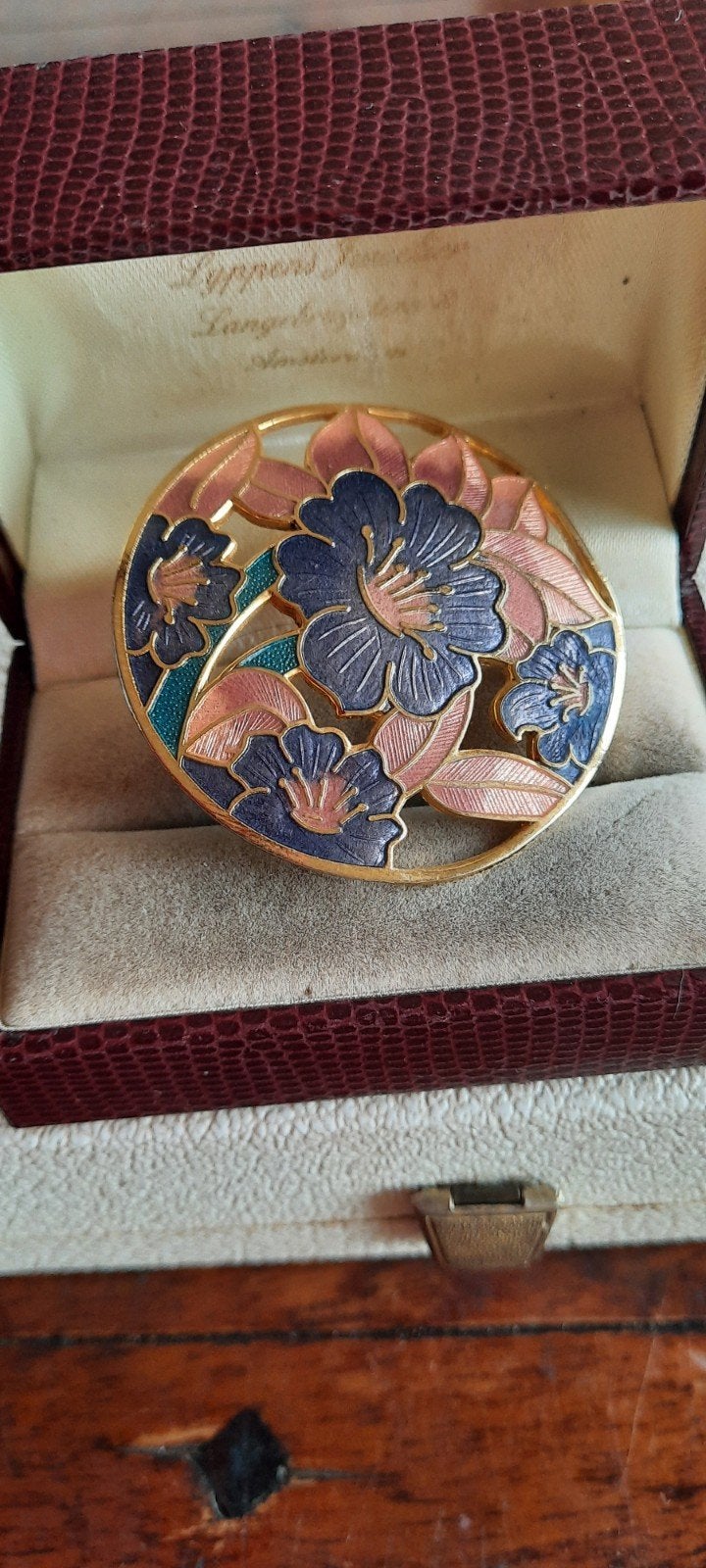 Vintage Broche Emaille cloisonné met Bloemen Decor, Overige materialen, 4 tot 7 cm, Gebruikt, Overige kleuren