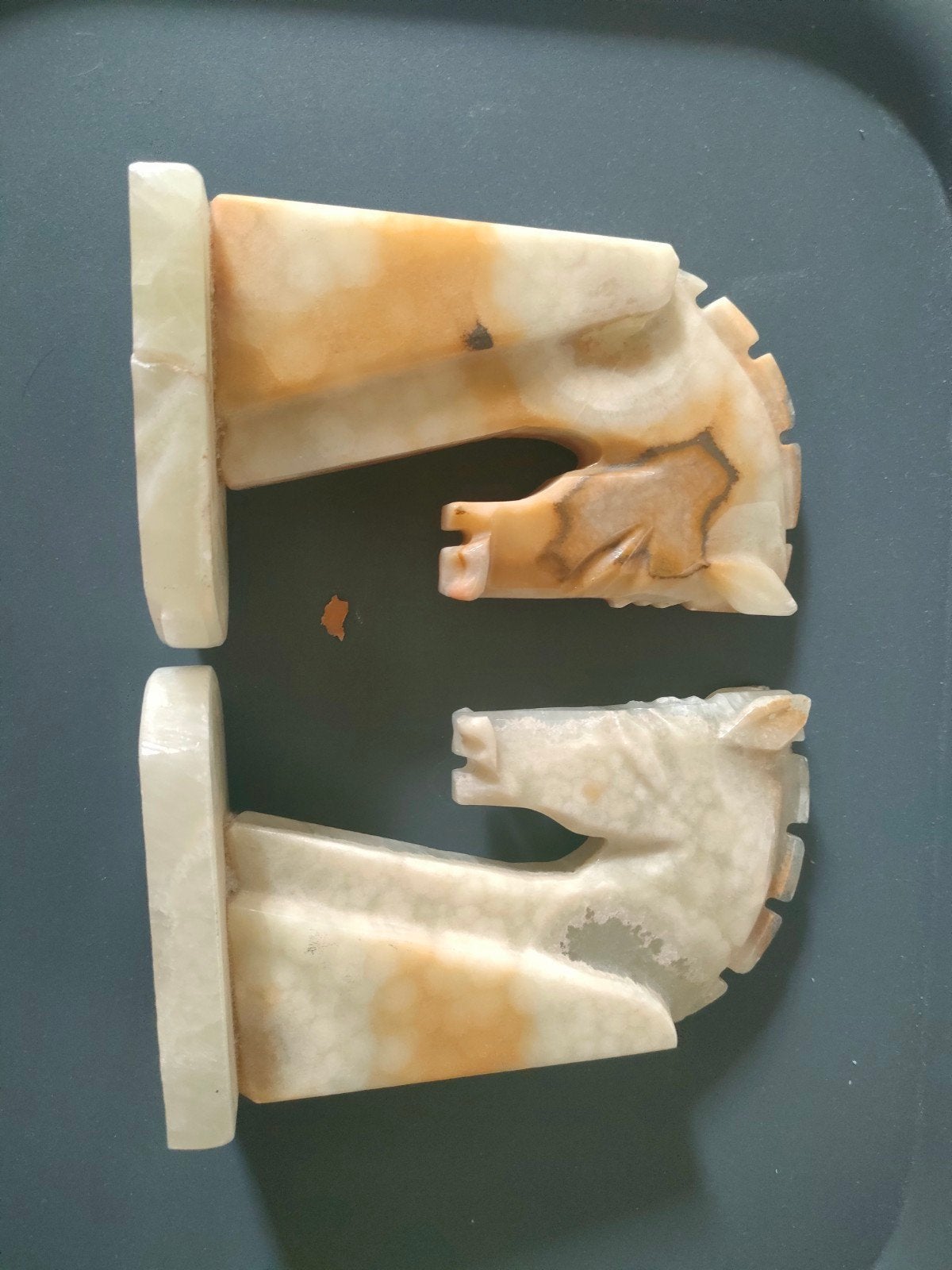 Onyx paardenhoofd boekensteunen - Vintage, Vintage, Gebruikt, Beige, Ophalen of Verzenden