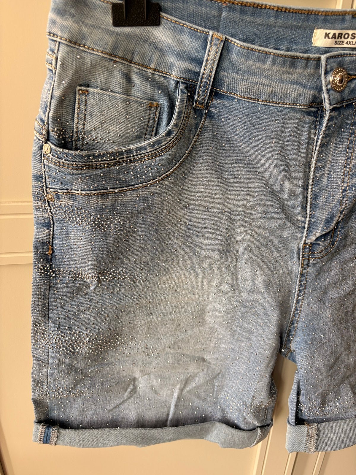Karostar jeans korte broek met glitter maat 46, Kleding | Dames, Broeken en Pantalons, Kort, Blauw, Maat 46/48 (XL) of groter