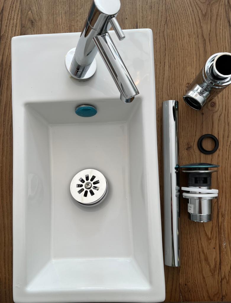 Differnz Hura L Ceramic Wastafel met Kraan en Afvoer, Ophalen, Nieuw, Chroom, Wastafel