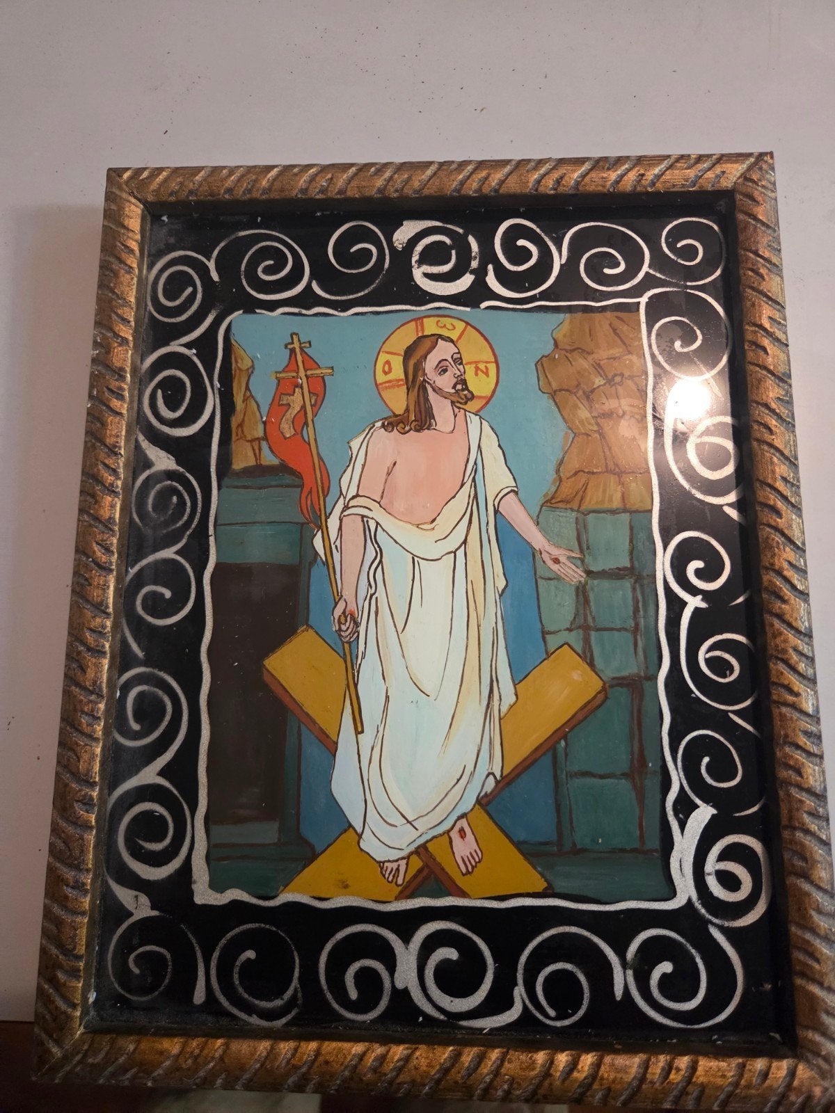Vintage Icoon van Jezus Christus - Handgeschilderd, Antiek en Kunst, Ophalen of Verzenden