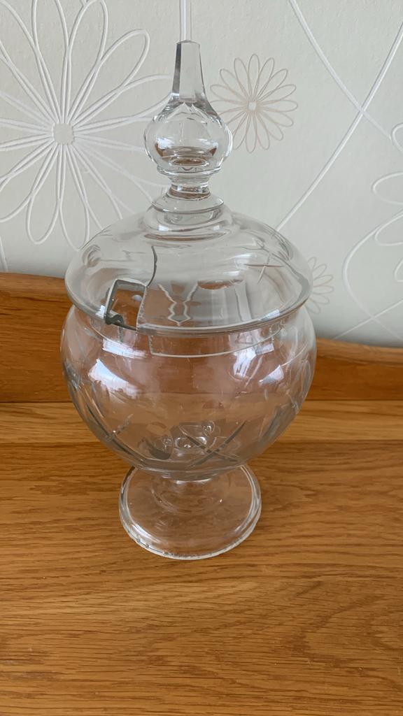 Oude glazen bowlpot. Met geslepen glas, Ophalen of Verzenden