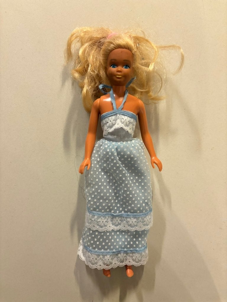 Vintage skipper met met blauw stippen barbie pop!, Ophalen of Verzenden, Zo goed als nieuw, Barbie
