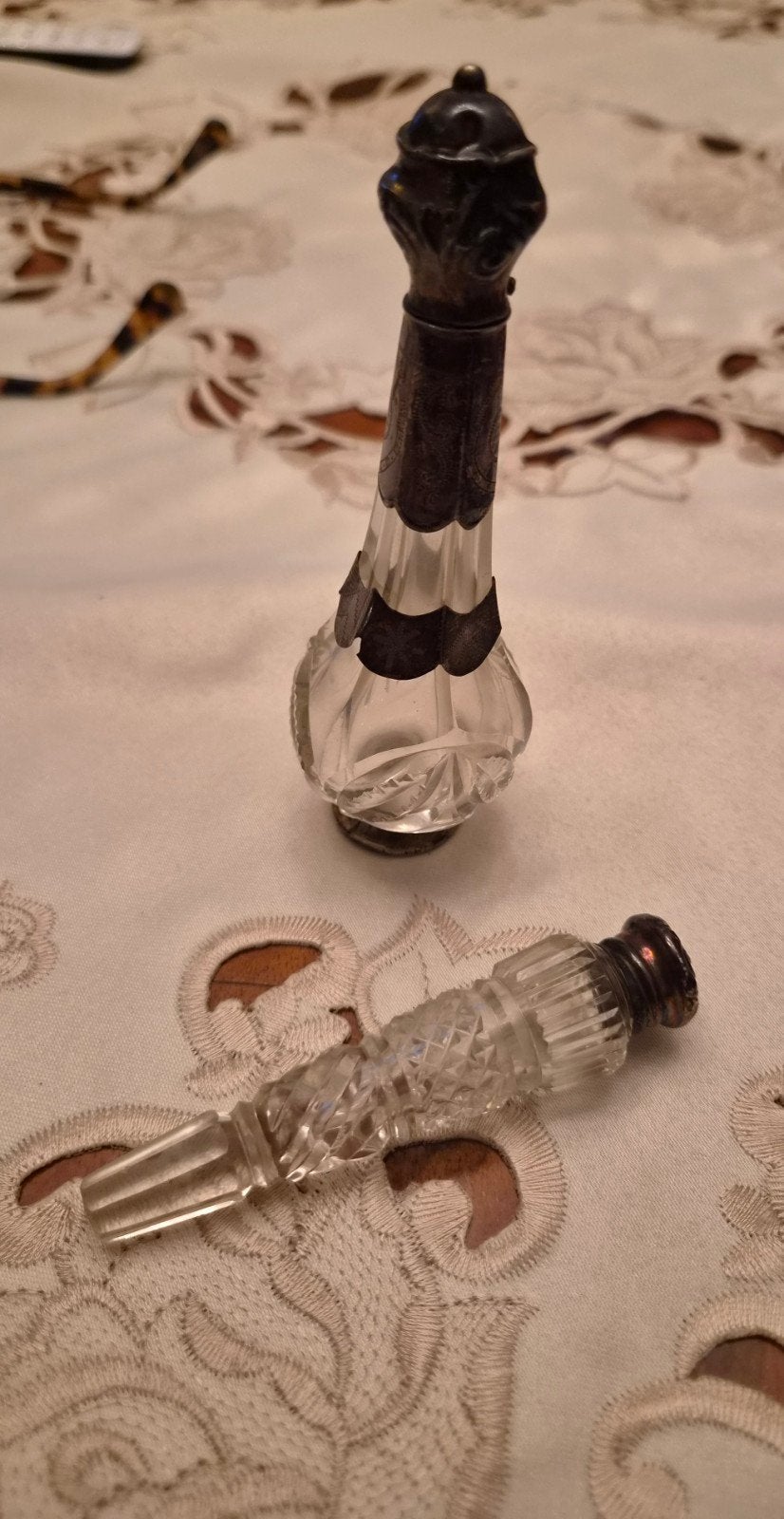 Antieke parfumflesjes zilver kristal, Ophalen of Verzenden, Zilver