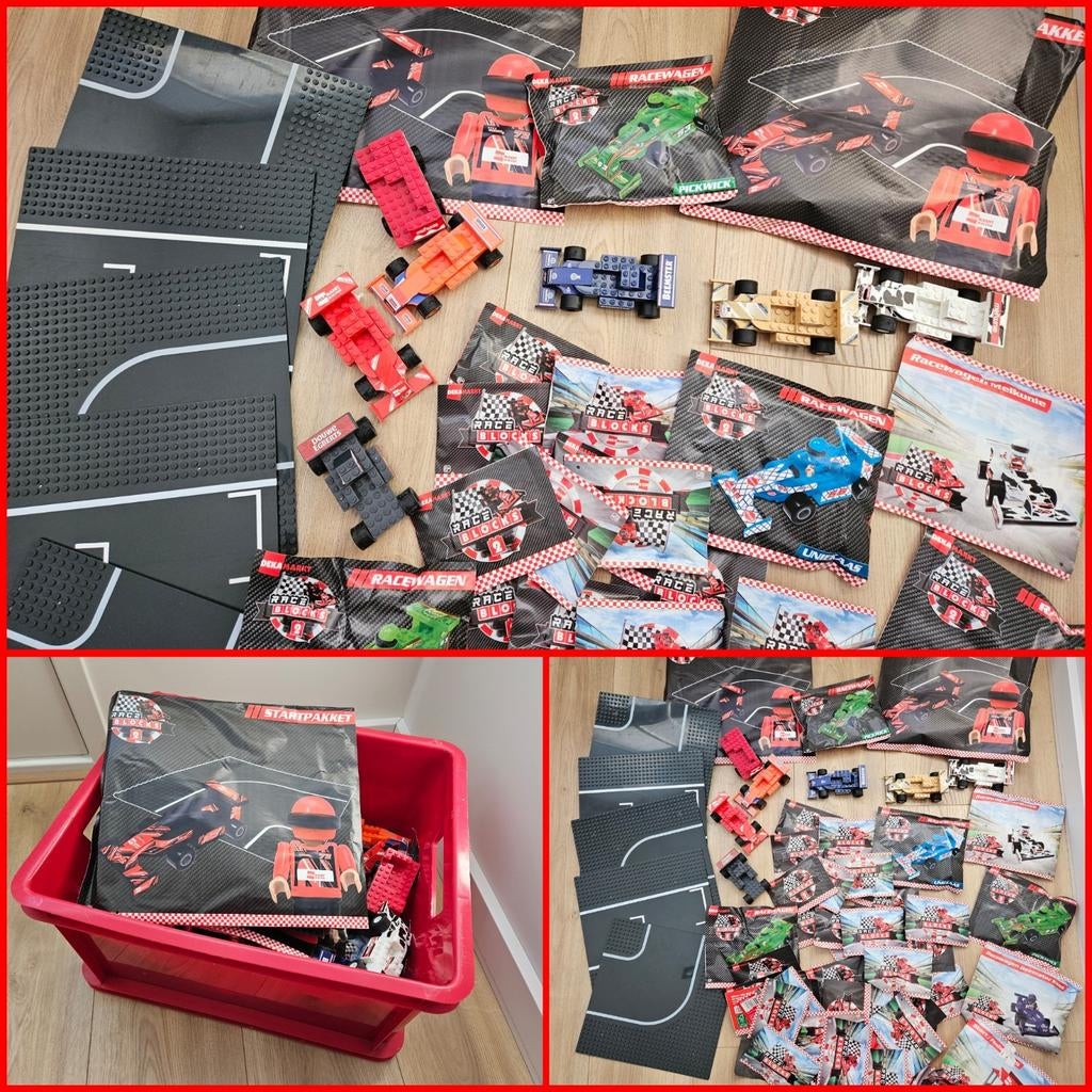 Grote collectie Raceblocks oa raceauto's platen NIEUW, Kinderen en Baby's, Speelgoed | Bouwstenen, Ophalen, Zo goed als nieuw