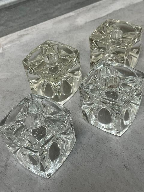 Sklo Ice Cube waxinelichthouder 4x Rudolf Jurnikl vintage, Overige materialen, Gebruikt, Overige kleuren, Ophalen of Verzenden