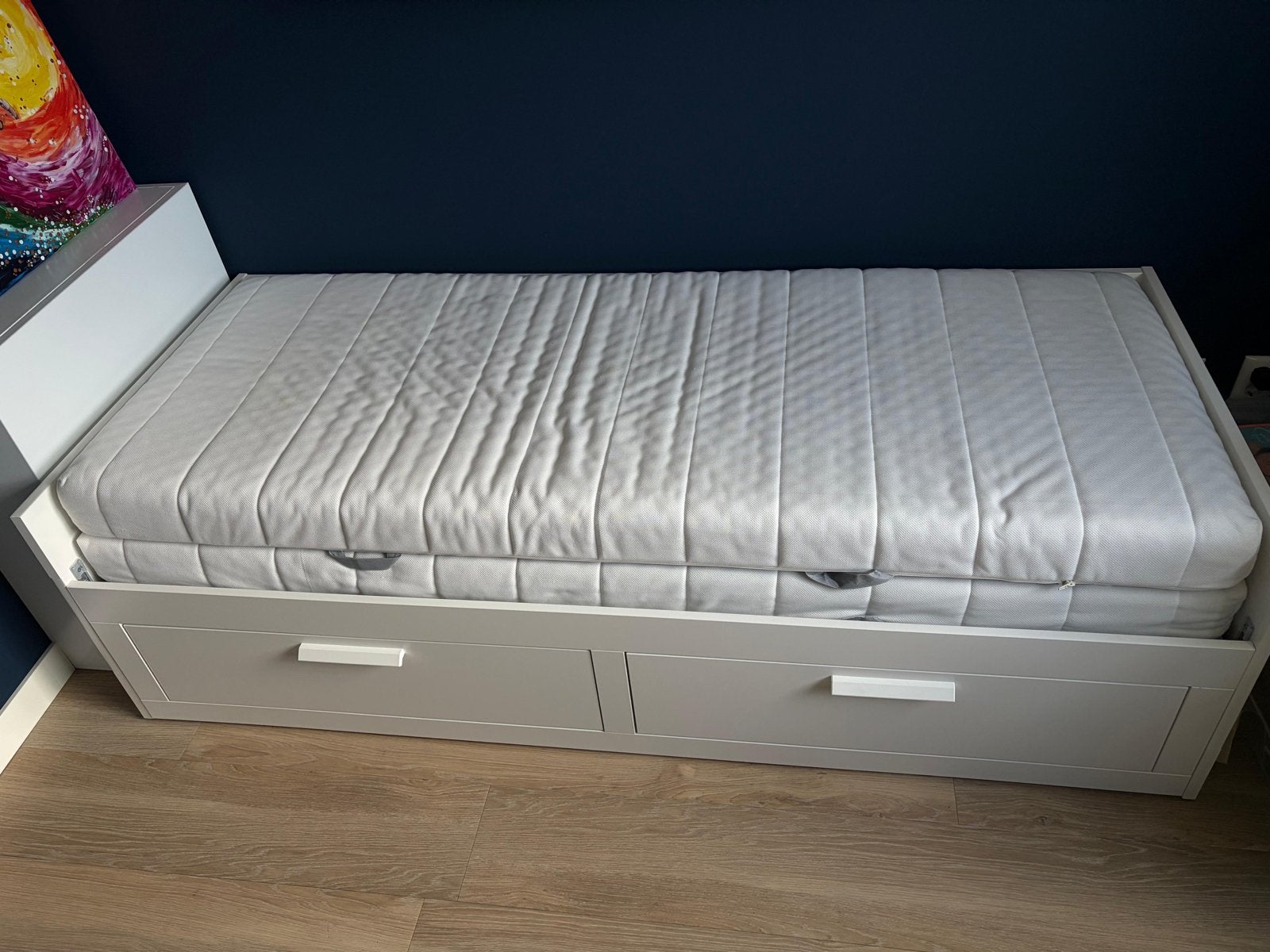 IKEA Brimnes Bedbank 80x200 cm met 2 lades en 2 matrassen, Ophalen, Wit, Tweepersoons, 80 cm