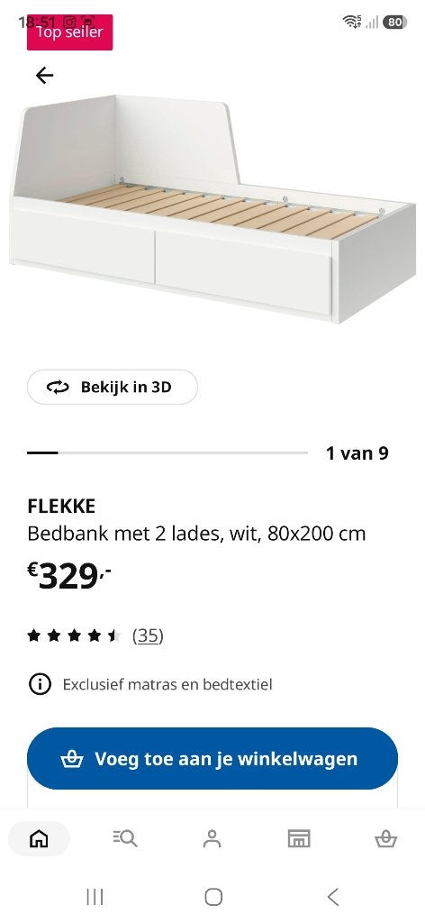 Ye koop: Ikea bedbank Flekke, 150 euro., Ophalen, Overige materialen, Wit, Tweepersoons