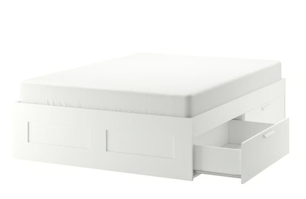IKEA BRIMES Bedframe met lades - Wit (160x200 cm), Ophalen, Gebruikt, Wit, Tweepersoons