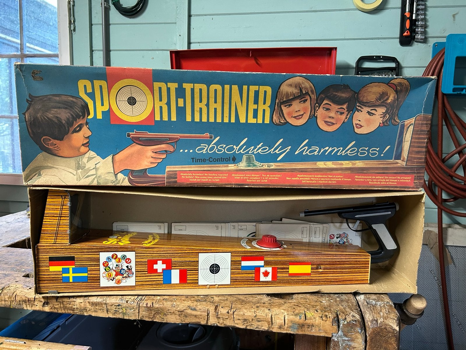 Vintage Sport-Trainer schietspel met pistool en doos, Ophalen, Gebruikt, Jongen of Meisje