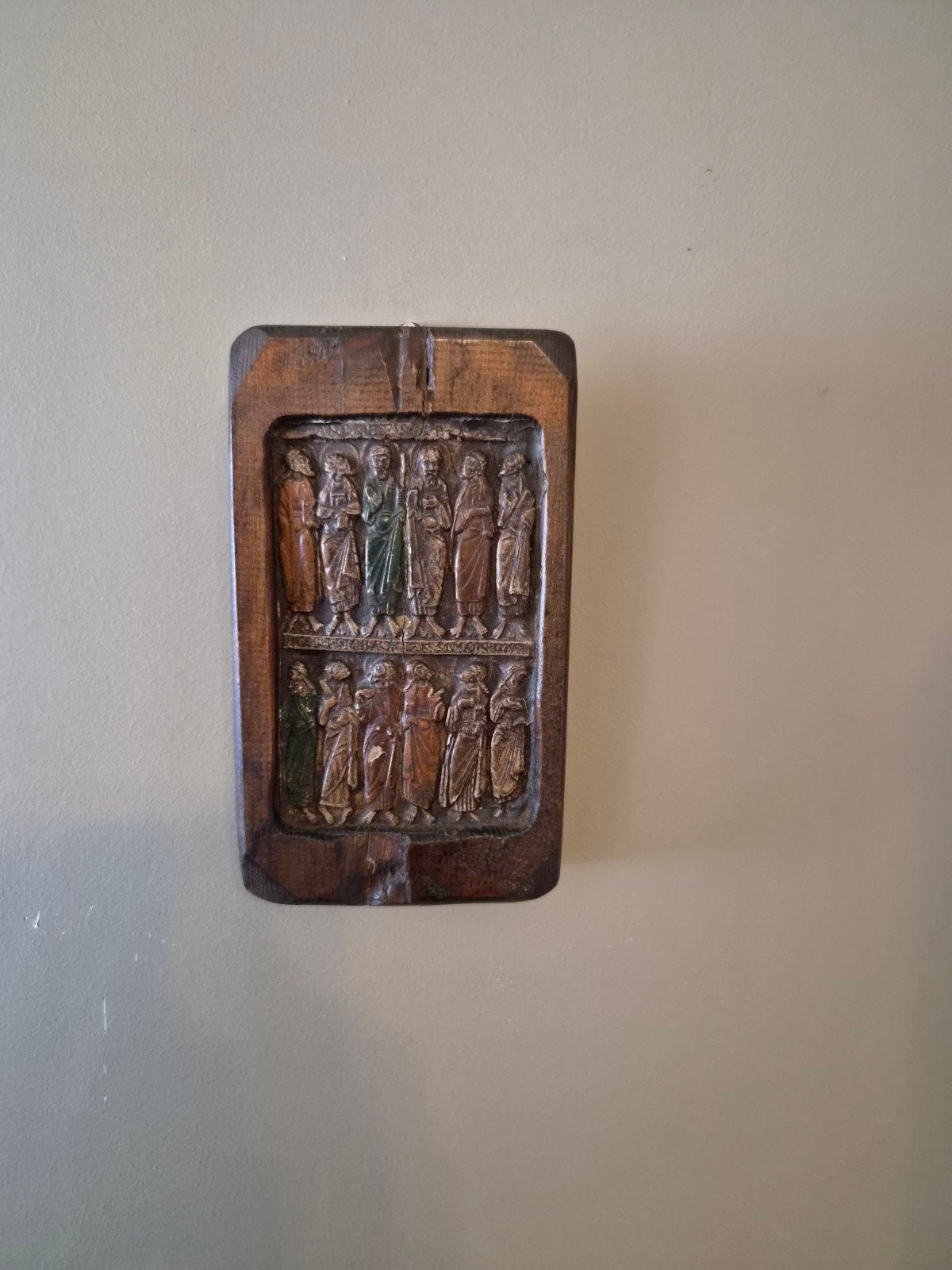 Antieke Houten Plaquette: De Twaalf Apostelen, Antiek en Kunst, Ophalen of Verzenden