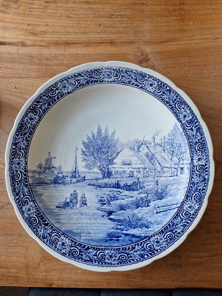 Antieke Delfts Blauwe Schaal met Hollands Landschap, Antiek en Kunst, Antiek | Porselein, Ophalen