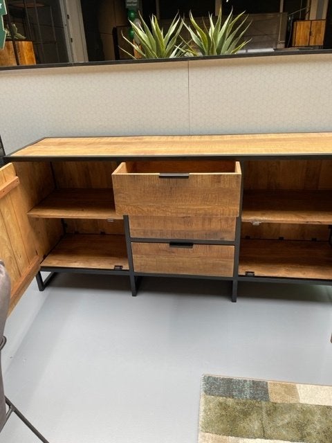dressoir massief mango metaal 180 cm.3 lades*SUMMER SALE *, Overige houtsoorten, 150 tot 200 cm, Nieuw, Ophalen of Verzenden