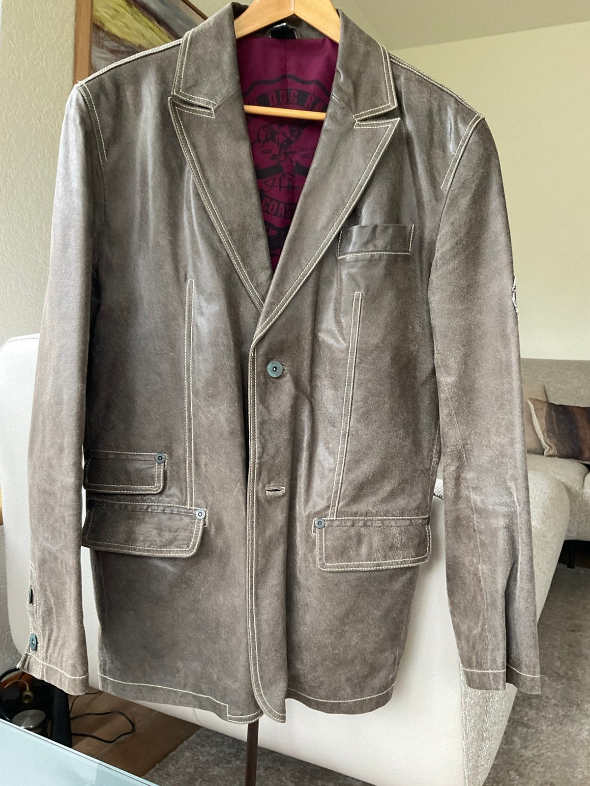 Mooi stoer leren colbert. In grijs/bruin tint. M, Kleding | Heren, Kostuums en Colberts, Ophalen of Verzenden, Zo goed als nieuw