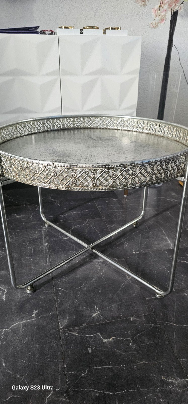 Bijzet tafel zilver, Huis en Inrichting, Ophalen, Metaal of Aluminium, Rond, 75 cm of meer