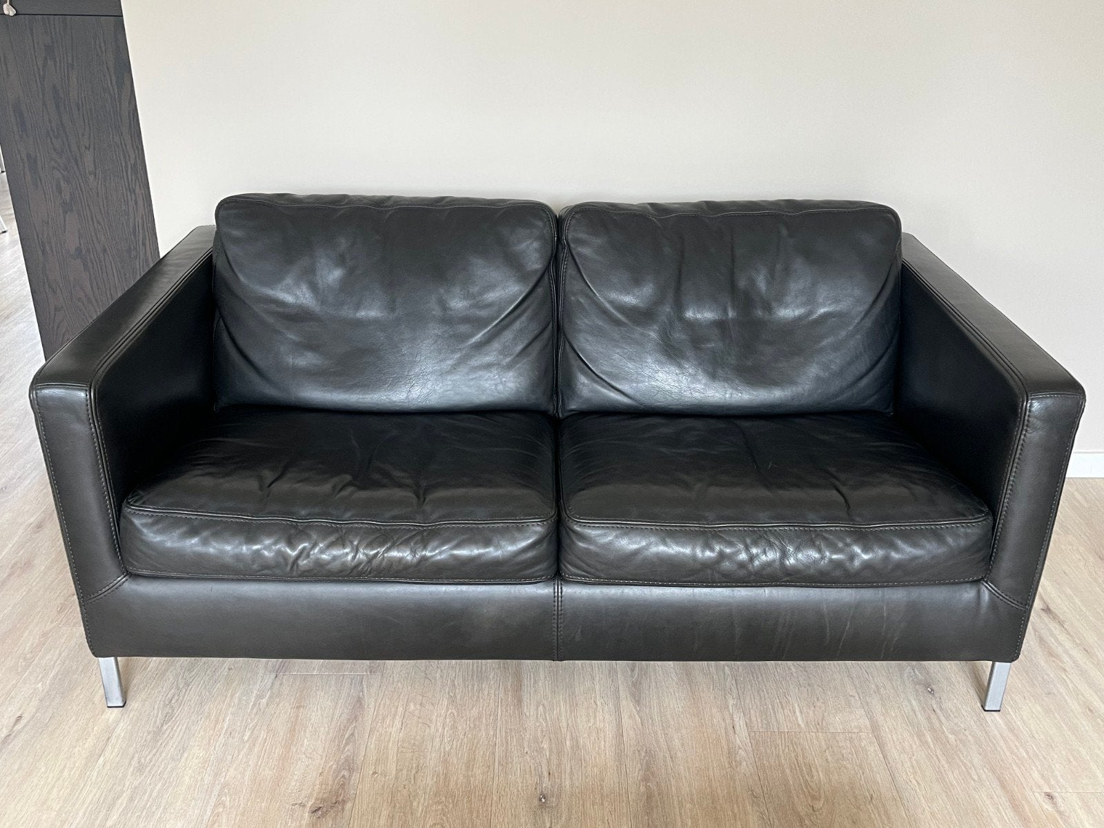 Lederland 2,5 -zitsbank - 170cm breed, 80cm hoog, zwart leer, Ophalen, Gebruikt, 150 tot 200 cm, Tweepersoons