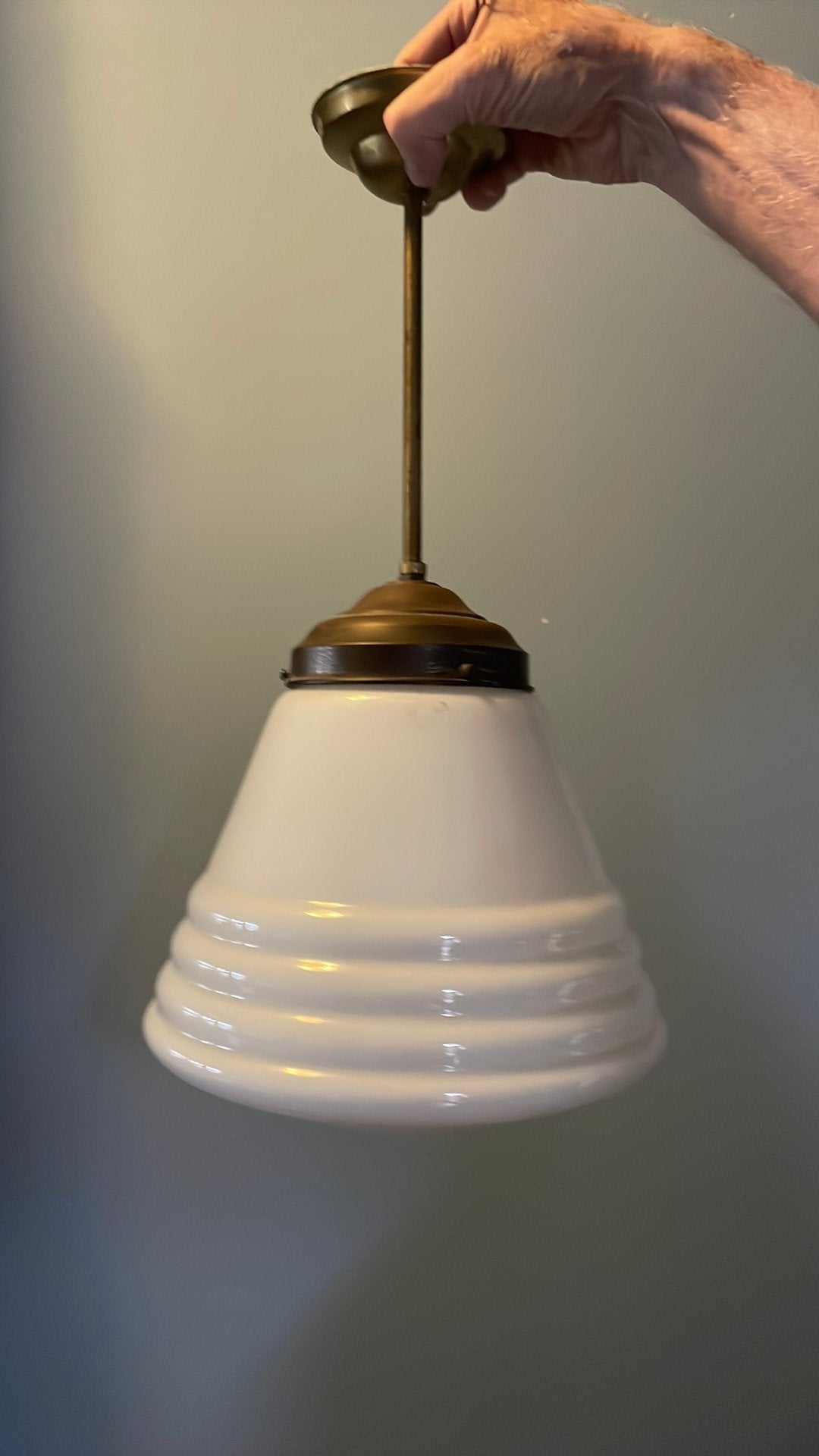 Vintage hanglamp melkglas jaren 30, Ophalen, Glas