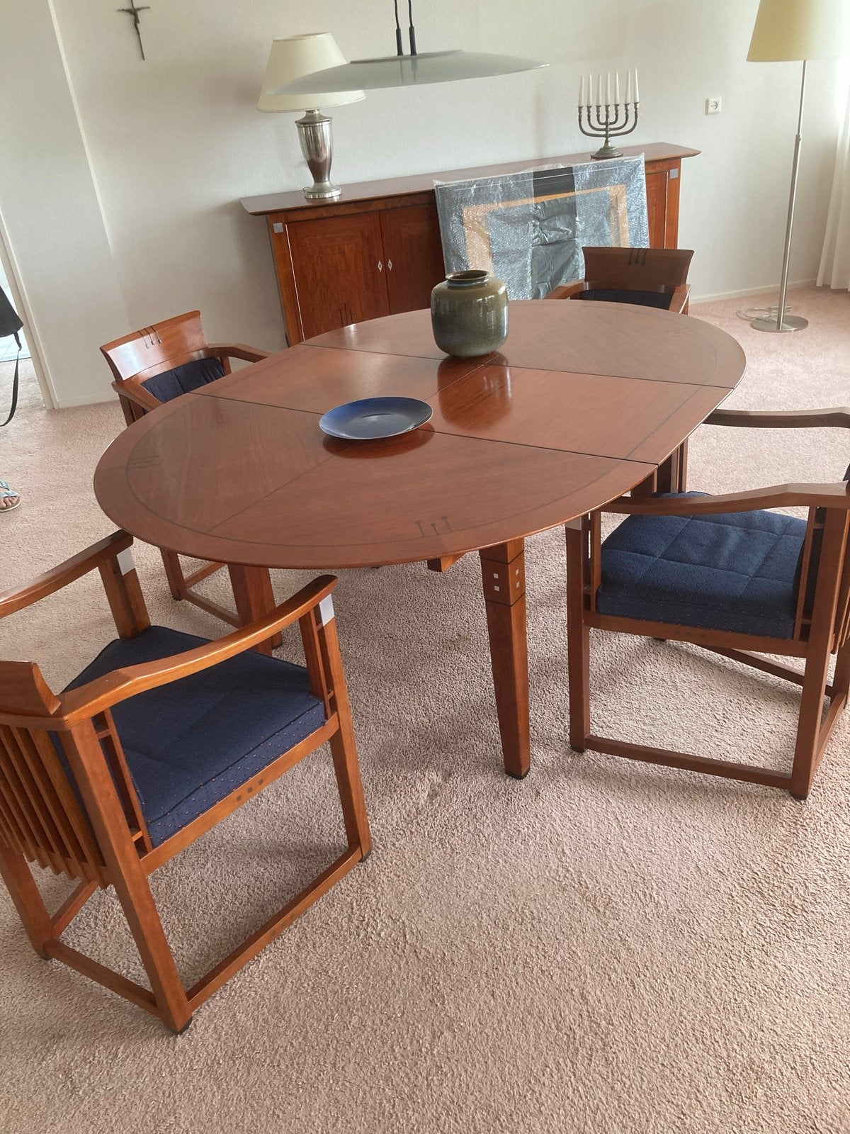 Schuitema en Zonen eetkamerset: tafel en 4 stoelen, Ophalen, Gebruikt, 100 tot 150 cm, Rond