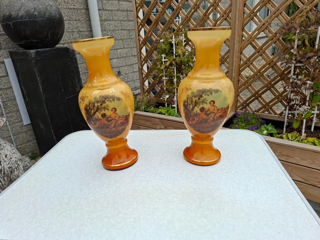 schitterende oude set vintage grote vazen glas, Antiek en Kunst, Ophalen of Verzenden