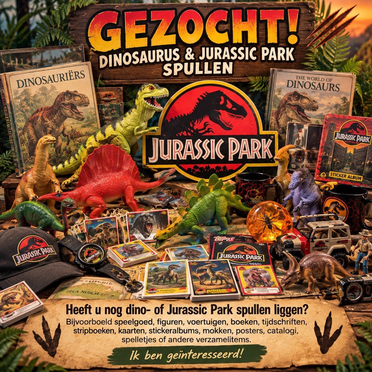 Gezocht: oude dinosaurus- & Jurassic Park-spullen, Ophalen of Verzenden, Gebruikt