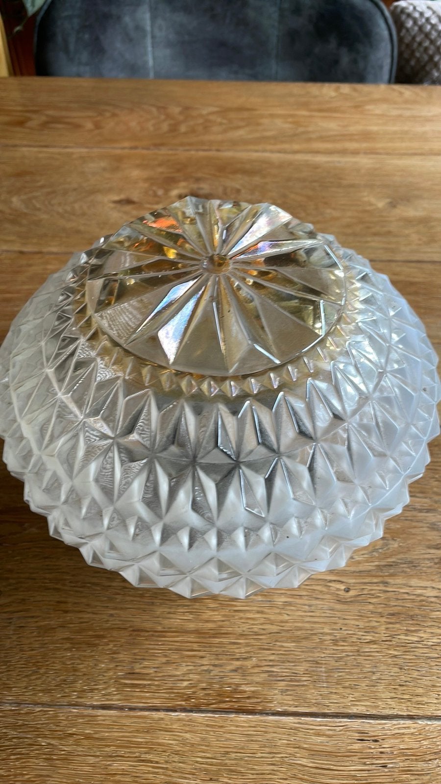 Vintage mid century amber glas plafoniere., Ophalen of Verzenden, Zo goed als nieuw